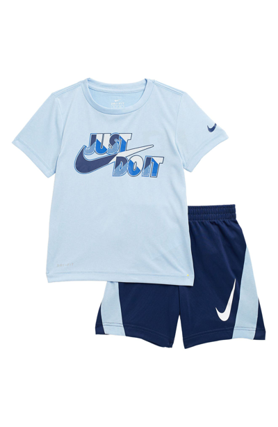 Nike Kids'  Drop Dri-fit Tee & Shorts Set In Blue Void