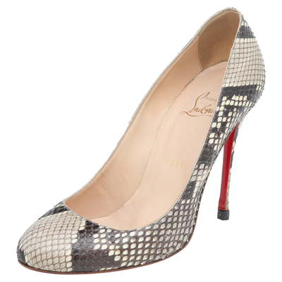 Pre-owned Christian Louboutin Beige-brown Python Leather Simple Pumps Size 37