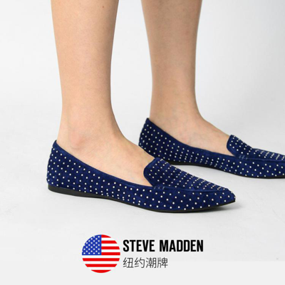 Steve Madden 思美登专柜新品羊皮柳钉平底单鞋女绒面尖头舒适轻便乐福鞋 In Blue
