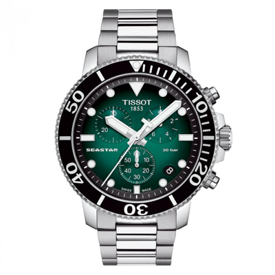 Tissot 【新品】天梭海星潜水石英男表绿色表盘钢带手表 In White