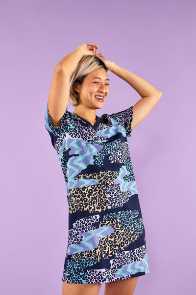 Farm Rio Adidas Farm Print 3 Stripes Blue Dress In Legend Ink