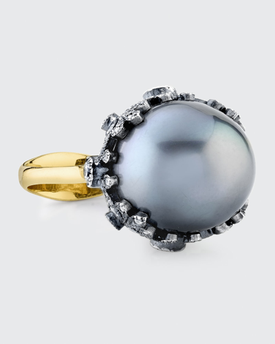 Arman Sarkisyan Pearl And Diamond Ring In 22k Gold In Multi
