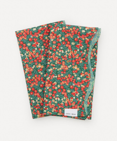 Coco & Wolf Wiltshire And Capel Wavy Edge Napkins Set Of Two In Green