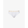 Versace Greca-border Mid-rise Stretch-cotton Jersey Briefs In A1001 Optical White