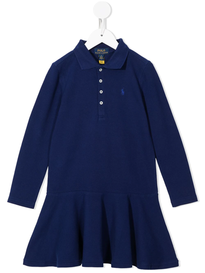 Polo Ralph Lauren Kids' Logo Embroidered Polo Dress In Blue