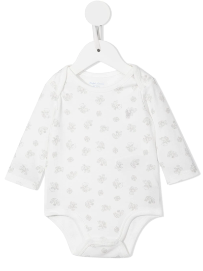 Ralph Lauren Babies' Bear 印花连体衣 In White