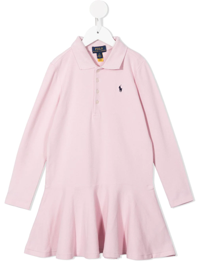 Ralph Lauren Kids' Embroidered Polo Dress In Pink/navy
