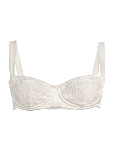 Dolce & Gabbana Padded Balcony Bra In Satin With Race In White