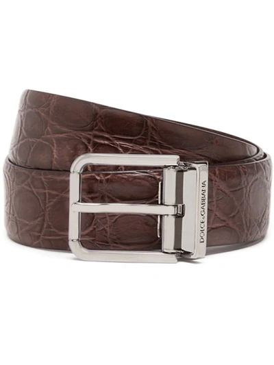 Dolce & Gabbana Crocodile Nappa Belt In Brown