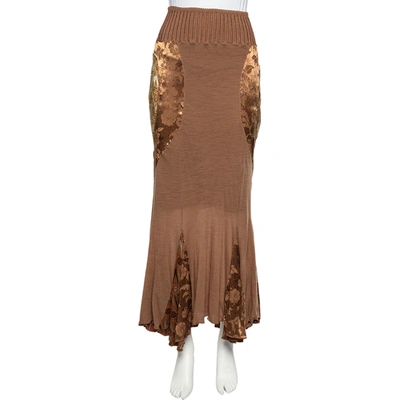Pre-owned Class By Roberto Cavalli Brown Wool Knit Paneled Skirt M