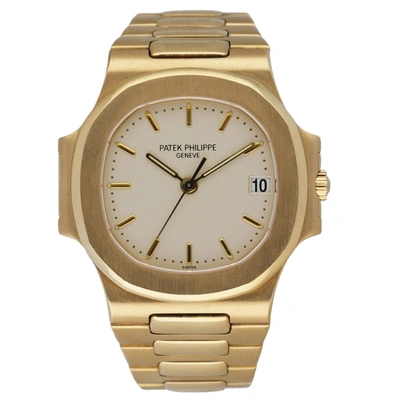 Pre-owned Patek Philippe Silver 18k Yellow Gold Nautilus 3800j Women's Wristwatch 37 Mm