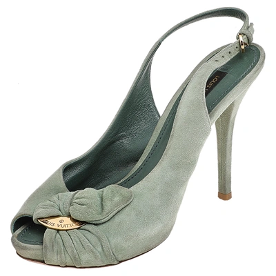 Pre-owned Louis Vuitton Green Suede Bow Slingback Sandals Size 36