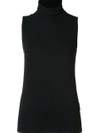 Majestic Soft Touch Viscose Sleeveless Turtleneck Top In Black