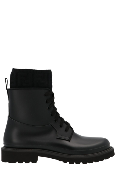 Fendi Rockoko Combat Boots In Black