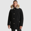 Woolrich Navy Blue Hooded Cotton-padded Jacket In Black