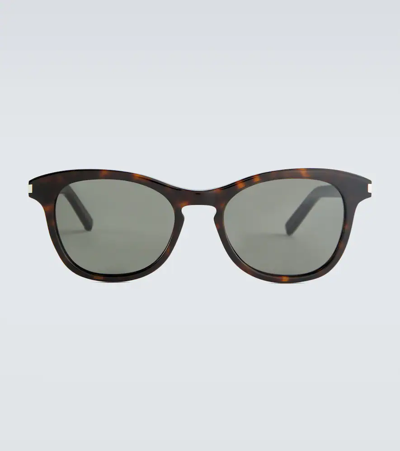 Saint Laurent Round-frame Acetate Sunglasses In Havana-havana-grey