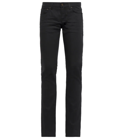 Saint Laurent Low-rise Slim Jeans In Used Black