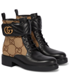 GUCCI DOUBLE G LEATHER-TRIMMED LACE-UP BOOTS,P00613282