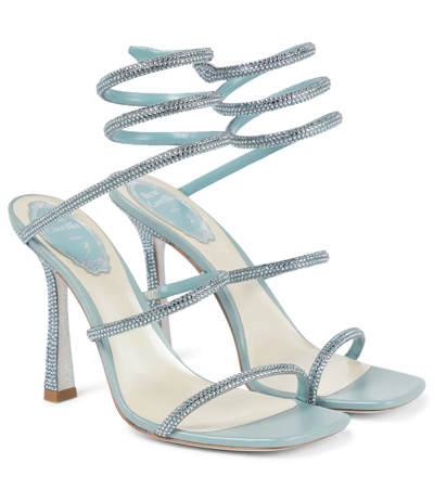 René Caovilla Cleo Embellished Satin Sandals In Light Blue Satin