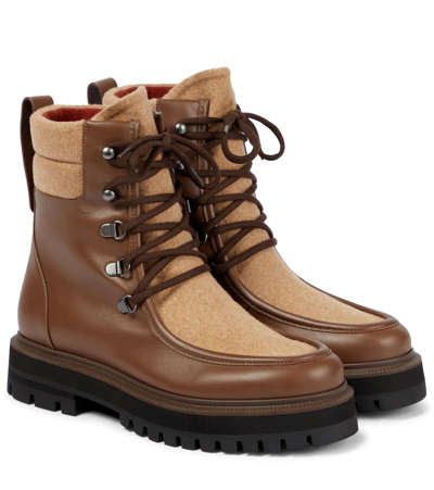 Loro Piana Lomond Leather And Cashmere Combat Boots In Brown