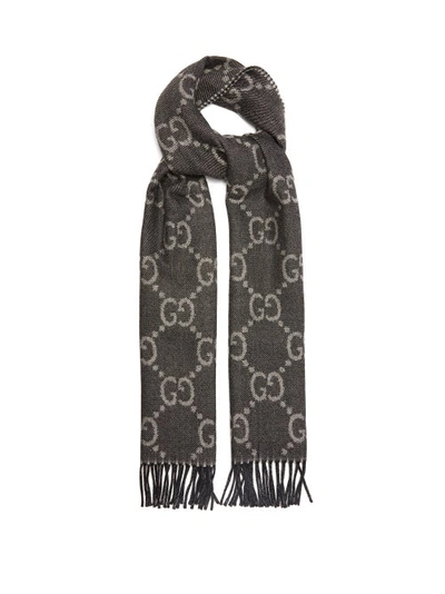 Gucci Gg Jacquard Wool Knit Scarf In Чёрный,тёмно-серый