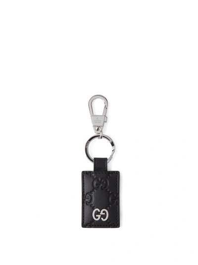 Gucci Gg-embossed Leather Keyring In Nero