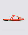 Valentino Roman Stud T-strap Slide Sandals In Orange