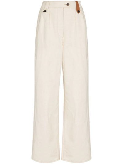 Loewe Cotton & Linen Canvas Flare Trousers In Nude & Neutrals