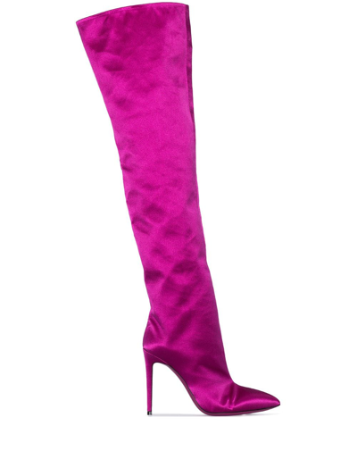 Paris Texas Pink 105 Thigh-high Satin Boots