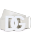 Dolce & Gabbana Leather Logo Buckle Belt In Bianco