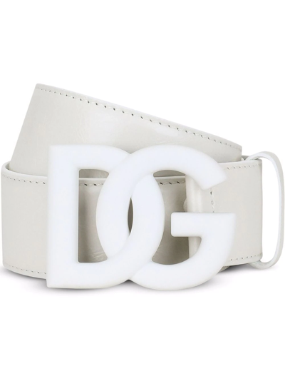 Dolce Gabbana Leather Logo Buckle Belt In Bianco ModeSens