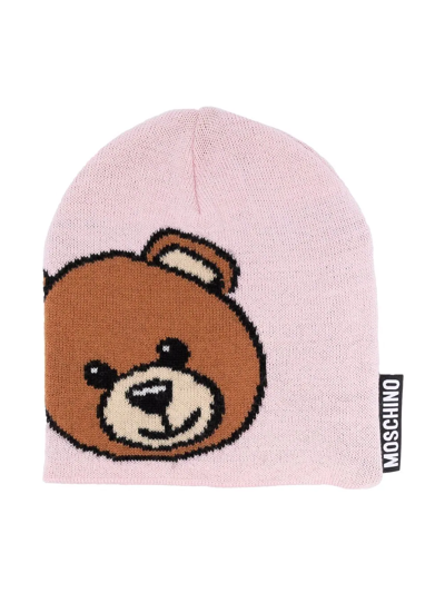 Moschino Kids' Teddy Bear-print Beanie In Pink