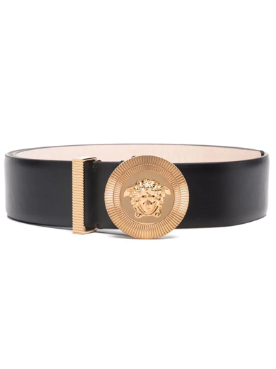 Versace Medusa Biggie Leather Belt In Black