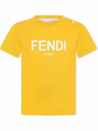 Fendi Babies' Logo-print Cotton T-shirt In Yellow