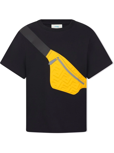 Fendi Kids' Crossbody Bag-print Cotton T-shirt In Black