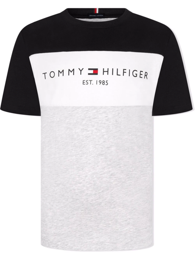 Tommy Hilfiger Junior Kids' Colour-block Logo Cotton T-shirt In Grey