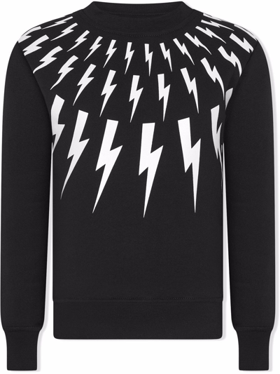 Neil Barrett Teen Thunderbolt Cotton Sweatshirt In Black