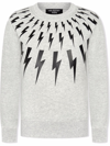 Neil Barrett Teen Lightening Print Cotton Sweatshirt In Grigio