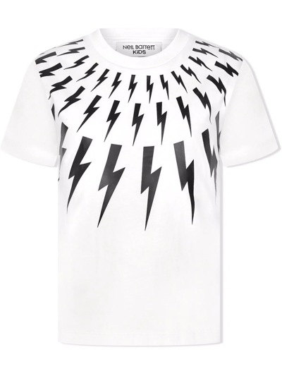 Neil Barrett Teen Thunderbolt Print Cotton T-shirt In White