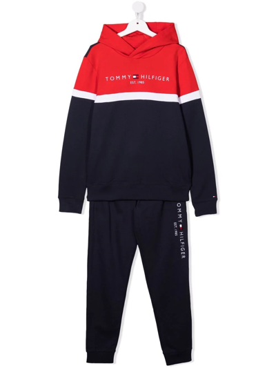 Tommy Hilfiger Junior Teen Colour-block Cotton Tracksuit Set In Blue