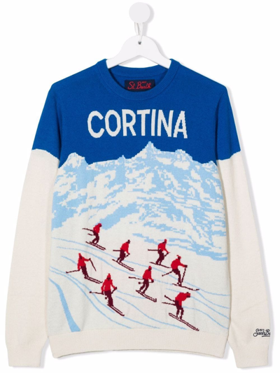 Mc2 Saint Barth Kids' 'cortina' Inarsia-knit Jumper In White