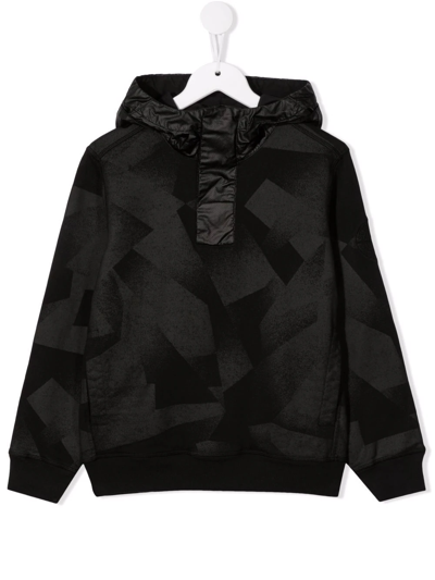 Stone Island Junior Kids' Geometric-print Cotton Hoodie In Black
