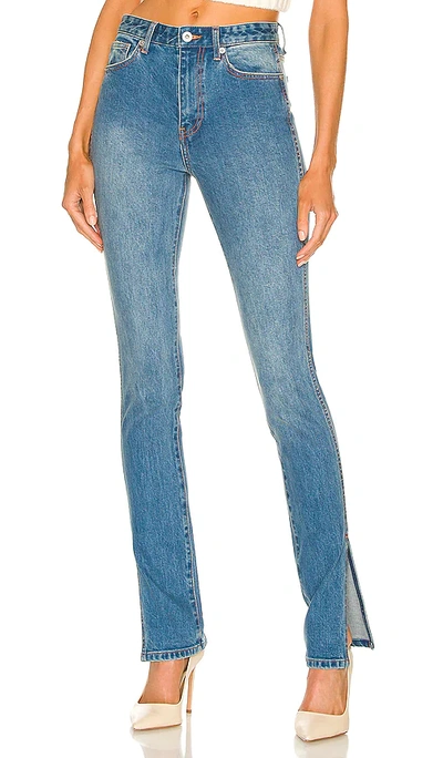 Something Navy Denim Pants With Slit In Blue