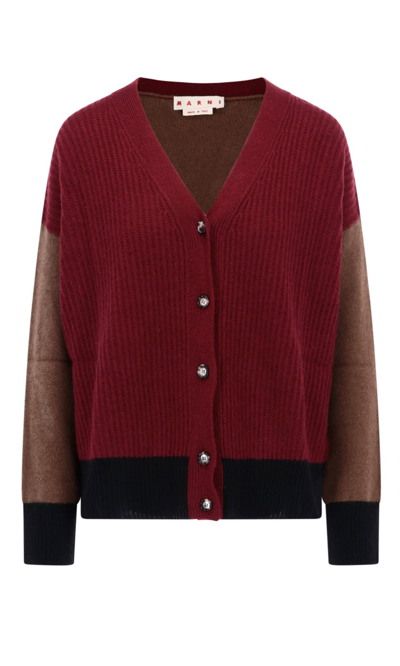 Marni Colour-block Knitted Cardigan In Raw Sienna