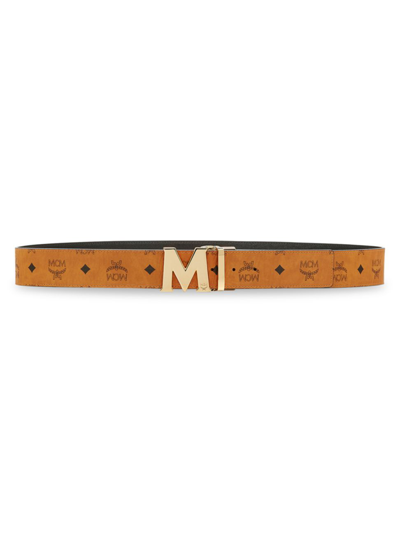 Mcm Claus M Reversible Logo Belt In Cognac