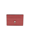 Alexander Mcqueen Embossed Leather Skull Card Holder In Coral