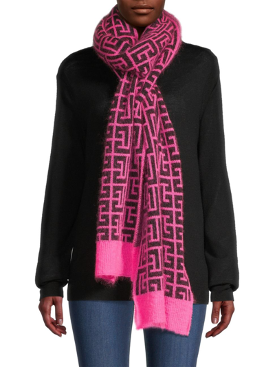 Balmain X Rossignol Maxi Monogram Print Scarf In Rose