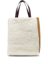 MARNI SHEARLING PANELLED LEATHER TOTE BAG