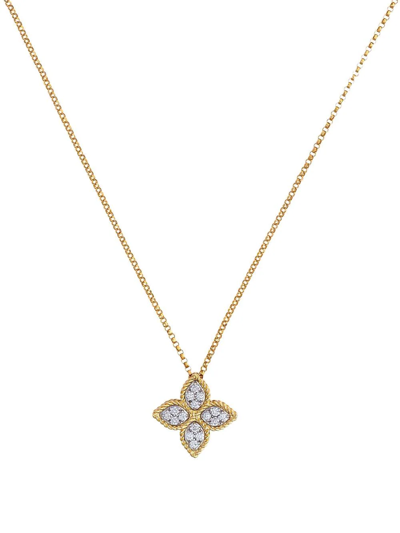 Roberto Coin Large 18kt Yellow Gold Princess Flower Diamond Pendant Necklace