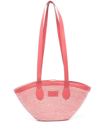 Kate Cate Logo Patch Straw Shoulder Bag In Pink